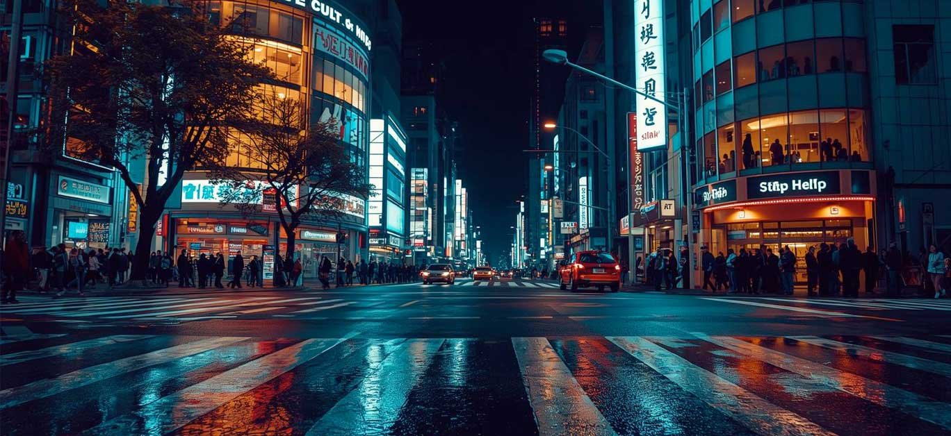 Shibuya Scramble Crossing at night Tokyo