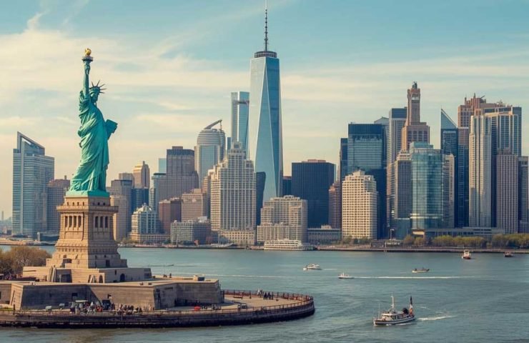 New York City panoramic view statue of liberty