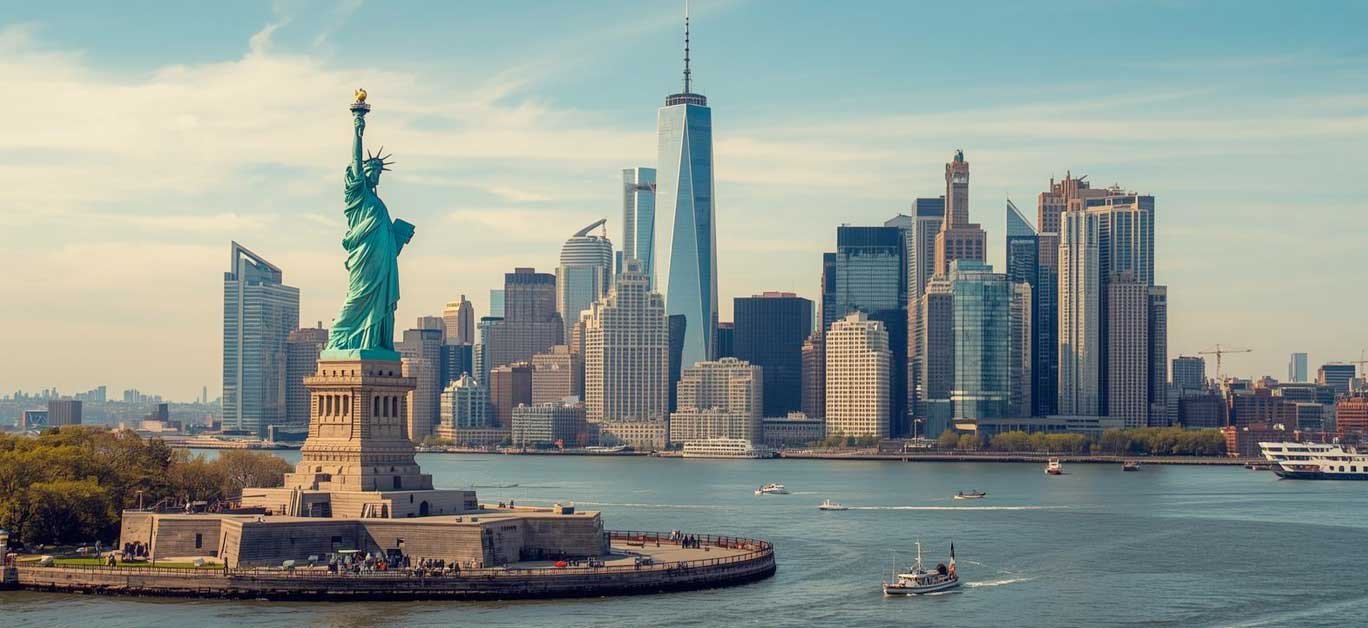 New York City panoramic view statue of liberty